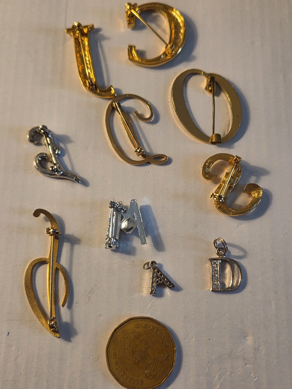 Gold and Silver Letter Brooches And Pin Jewelry Set - Mixed Initials - Picture 10 of 10